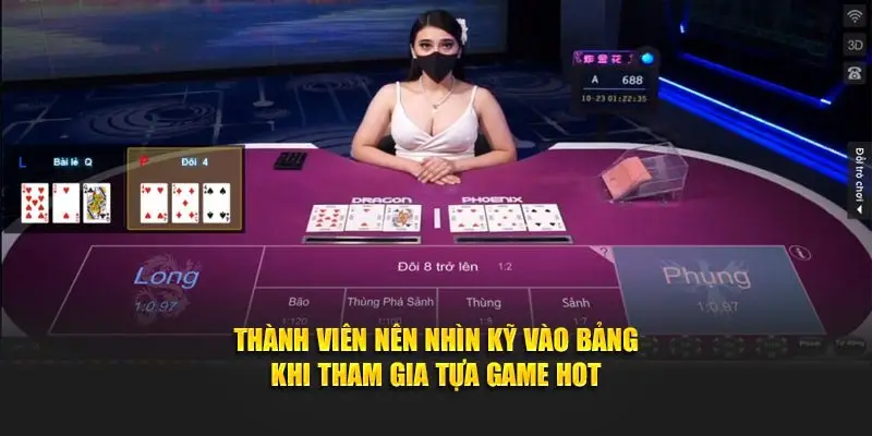 Thành viên nên nhìn kỹ vào bảng khi tham gia tựa game hot